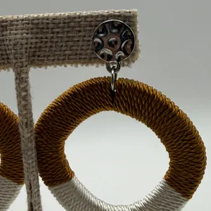 Boho Beachy Relaxed Coastal Earth Colors Hoop Earrings OS Gold White thumbnail 3
