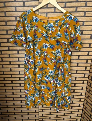 Entro Gold Floral Dress Size Medium‎ thumbnail 1