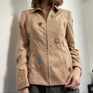 Vintage Tan Suede Beaded Western Zip Up Jacket Tan Size 6 thumbnail 3