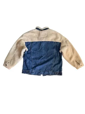 American Eagle Cream Sherpa & Denim Trucker Jacket L  thumbnail 7