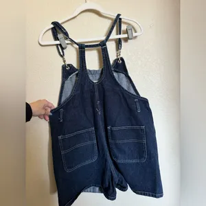 American Vintage Vintage 90s Anchor Blue Denim Short Overall Sz‎ Large Dark Wash Shortall thumbnail 6