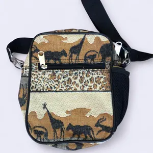 Safari African Jungle Animal Crossbody Messenger Belt Fanny Pack Bag Purse Travel Tapestry Brown Black Zip #Boho #Western #Festival #Rave #Hippie Giraffe Elephant Deer Antelope Measurement in pics thumbnail 5