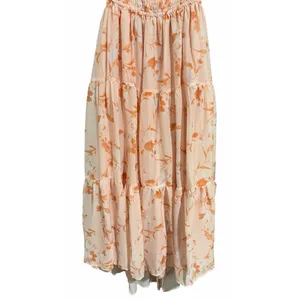 Olia Tiered Maxi Dress Orange‎ Floral Chiffon Short Sleeve Women's Size X-Large thumbnail 5