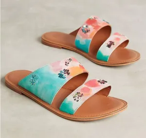 NEW Anthropologie JASPER & JEERA Painted Leather Slide Sandals Brown Gold 37 thumbnail 1