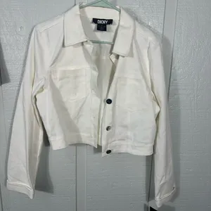 DKNY Women's Denim Cropped Button Up Jacket Size Small NWT thumbnail 3