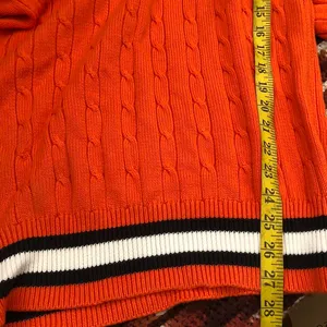 Oklahoma State University OSU Preppy Cable Knit Chunky V-Neck Sweater Collegiate Long Sleeve Orange White Sz L Measurement in pics thumbnail 7
