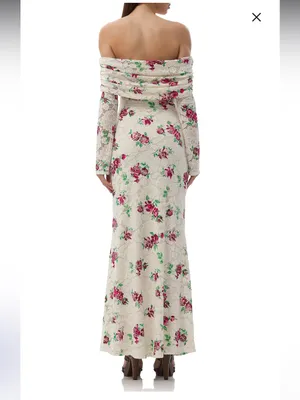 AFRM Off-Shoulder Cream Maxi Skirt with Pink Floral Print thumbnail 2