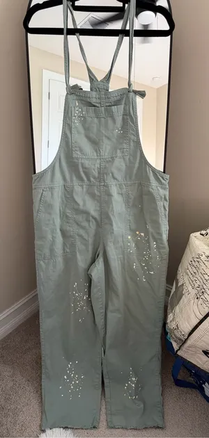 aerie Sage Green Painter-Style Overalls Jumpsuit thumbnail 1