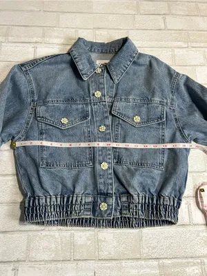 Zara Light Blue Cropped Denim Jacket With Flower Snaps thumbnail 6