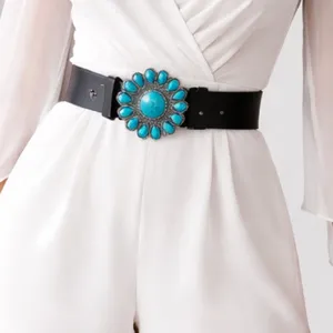 True Religion Black Belt with Turquoise Metal Buckle thumbnail 1