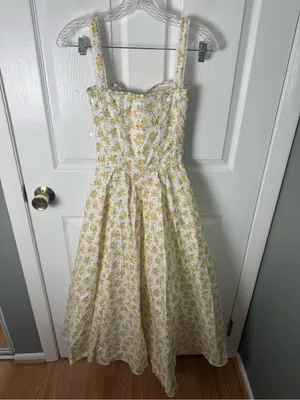House of CB Rosalee White Vintage Floral Print Cotton Bustier Sundress XS thumbnail 8