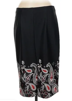 New York And Company Elegant Black Embroidered Paisley Stretch Back Kick Skirt Medium thumbnail 2