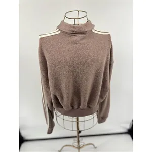 PINK Victoria’s Secret Cropped Collared Sweatshirt Taupe Crest Logo Small Fleece thumbnail 9
