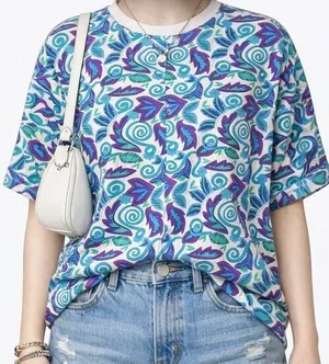 Gitano Vintage 90s Abstract T-Shirt Blue Large Boho‎ Retro Casual Festival Tee thumbnail 1