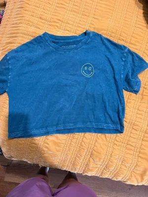NWOT Spiritual gangster smiley Kaylee cropped tee , teal, medium thumbnail 3