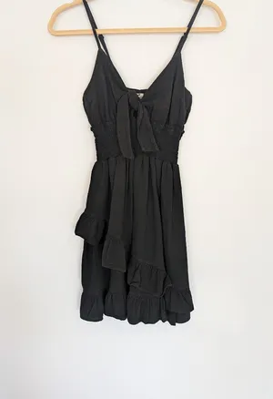 Black Ruffle Tie Front Cut Out Cotton Dress NWT M/L thumbnail 2