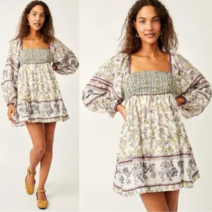 Free People Bohemian Retro 70s Endless Afternoon Floral Mini Dress Large thumbnail 6