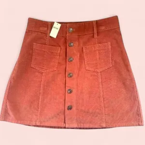 Women’s Aerie Hi Waisted A line Corduroy Mini Skirt Orange Small NWT thumbnail 1
