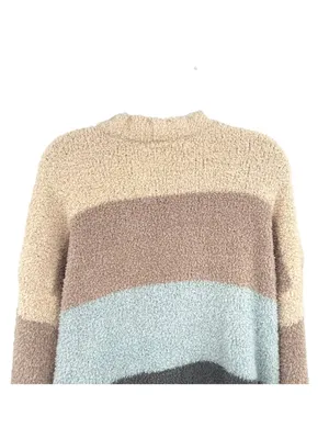 Altar'd State Fuzzy Oversized Colorblock Sweater Beige Brown Blue Size XXL thumbnail 6