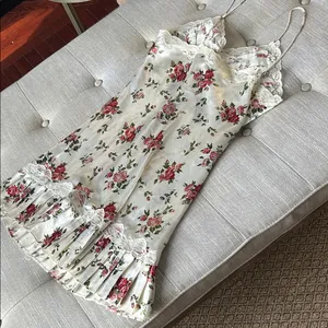 Non Signe Vintage Floral Satin Slip Dress with Lace Pleated Trim Size Medium thumbnail 10