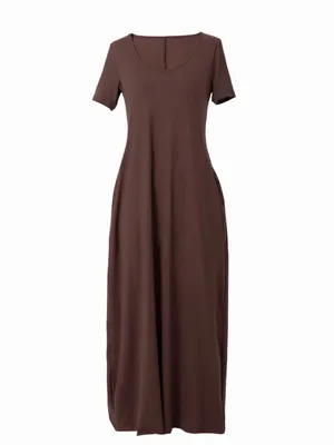 Women's round-Neck Short Sleeve Maxi Dress - Brown thumbnail 3