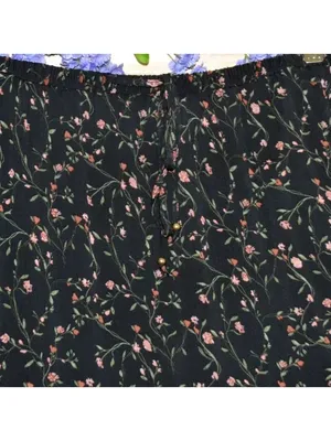Boho Ava & Viv Chiffon Maxi Skirt 1X Plus Black Micro Ditsy Floral Tiered MINT thumbnail 3