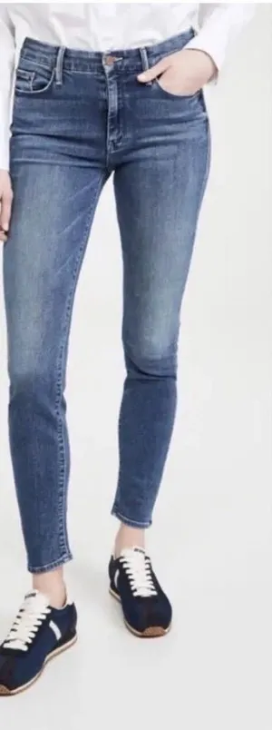 MOTHER Blue Denim Jeans with Copper Button Detail thumbnail 1