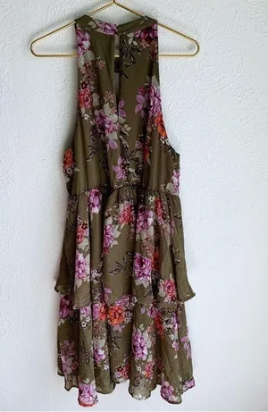 Torrid Floral Tiered Olive Chiffon Dress Sz 1 thumbnail 3