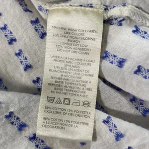 Pilcro Anthropologie Large Blue White Smocked Yoke Tassel Cotton Peasant Blouse thumbnail 5