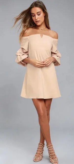 J.O.A. Kali Blush Pink Off-the-Shoulder Mini Dress Size Small‎ Bishop Sleeve thumbnail 1