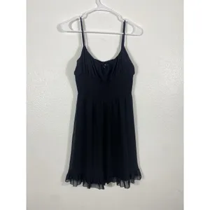 Aritzia Wilfred Black Smocked Mini Dress with Ruffle Hem Size M thumbnail 2