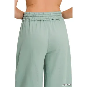 Zenana French Terry Wide Leg Sweatpants - Ash Blue - Large thumbnail 2
