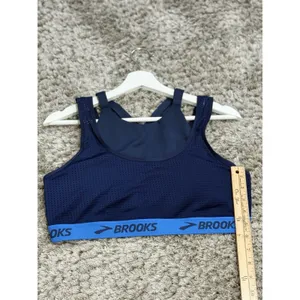 Brooks Running Sports Bra Womens Blue Mesh Strappy High Neck Crop Top Size L thumbnail 9