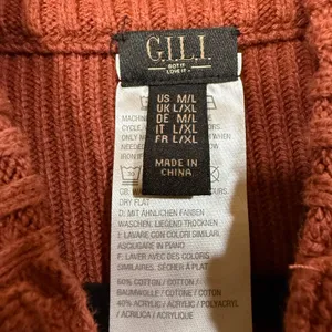 GILI M/L Cape Sweater Terracotta Orange Mock Neck Snap Button Poncho Fall‎ Cozy thumbnail 7