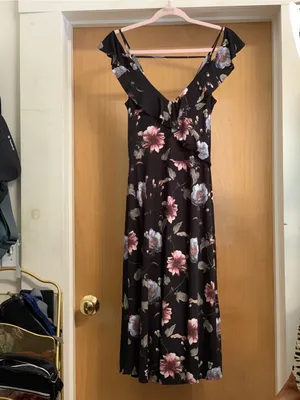 Soprano Black Floral Ruffle Midi Dress Size-Small Feminine Vintage-Inspired thumbnail 3