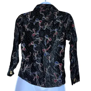 Vintage Rayna Morgan long sleeve bow print button down top‎ Black Size 10 thumbnail 6
