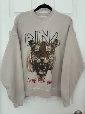 Anine Bing Tiger Sweatshirt In Stone, Size Small thumbnail 15