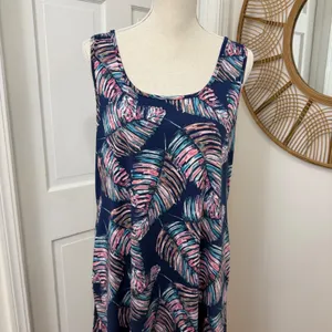24Seven Comfort Maxi Dress 1X Beach Tropical Palm Coastal Resort Travel Lounge thumbnail 3