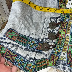 Don't Stop Denim Vest Womens M Blue Acid Wash Southwestern Boho Vtg 90s Artsy‎ thumbnail 11