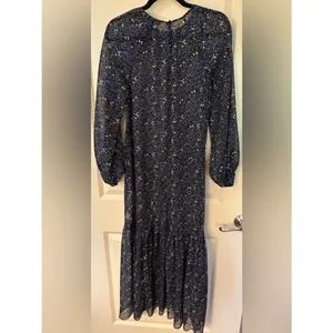 Banana Republic Black Blue Long Sleeve Laxi Sheer Dress Women's Sz 0 thumbnail 2