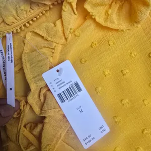 Anthropologie NWT 36R Haida Peasant Top Ruffled Swiss‎ Dot Blouse Mango Yellow M thumbnail 6