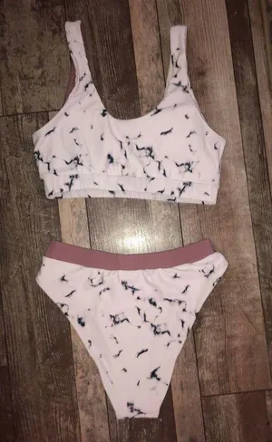 💕5️⃣ white marble and pink-ish mauve high waisted bikini thumbnail 2