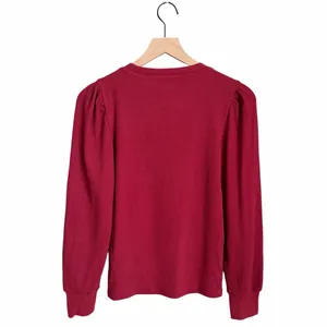 J. Crew Ribbed Puff Sleeve Crewneck Top Red Size Small NWT thumbnail 5