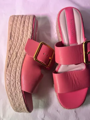 Franco Sarto Coral Pink Espadrille Wedge Slide with Gold Buckle thumbnail 5