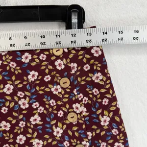 Good Luck Gem Floral A Line Skirt Button Accent Burgundy Midi Cottagecore Womens thumbnail 2