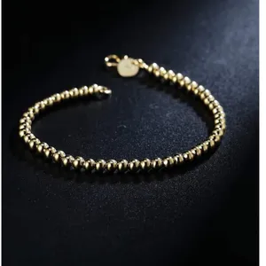 4mm Bead Ball Bracelet Minimalist Jewelry | Yellow Gold‎ Plated Sterling Silver thumbnail 6