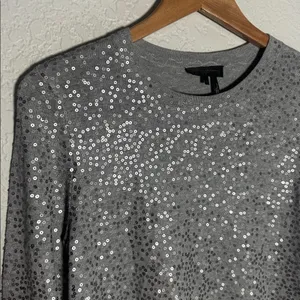 NEW Donna Karan New York Gray Sequin Top Long Sleeve Sparkle Preppy Holiday thumbnail 2
