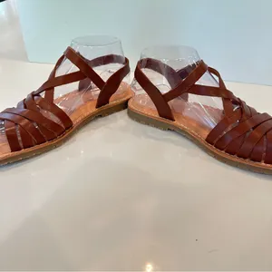 Zara Leather Flat Strappy Sandals Sz 38 Fisherman Womens Spain NWOT thumbnail 4