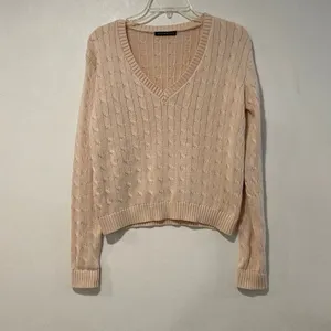 Brandy Melville Cable Knit V-Neck Cropped Sweater Blush Pink One Size thumbnail 3