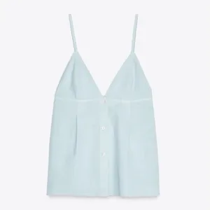 Zara Women XXL‎ Light Blue Linen Blend Button Front V-Neck Camisole Tank Top NWT thumbnail 4